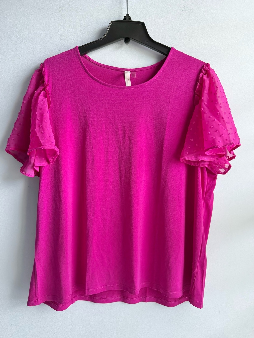 NY Collection Women’s Magenta Clip Dot Flutter Sleeve Top Size 1X